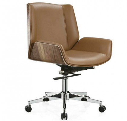 Low Back Brown PU Leather Operator Chair Staff Task Swivel Stool